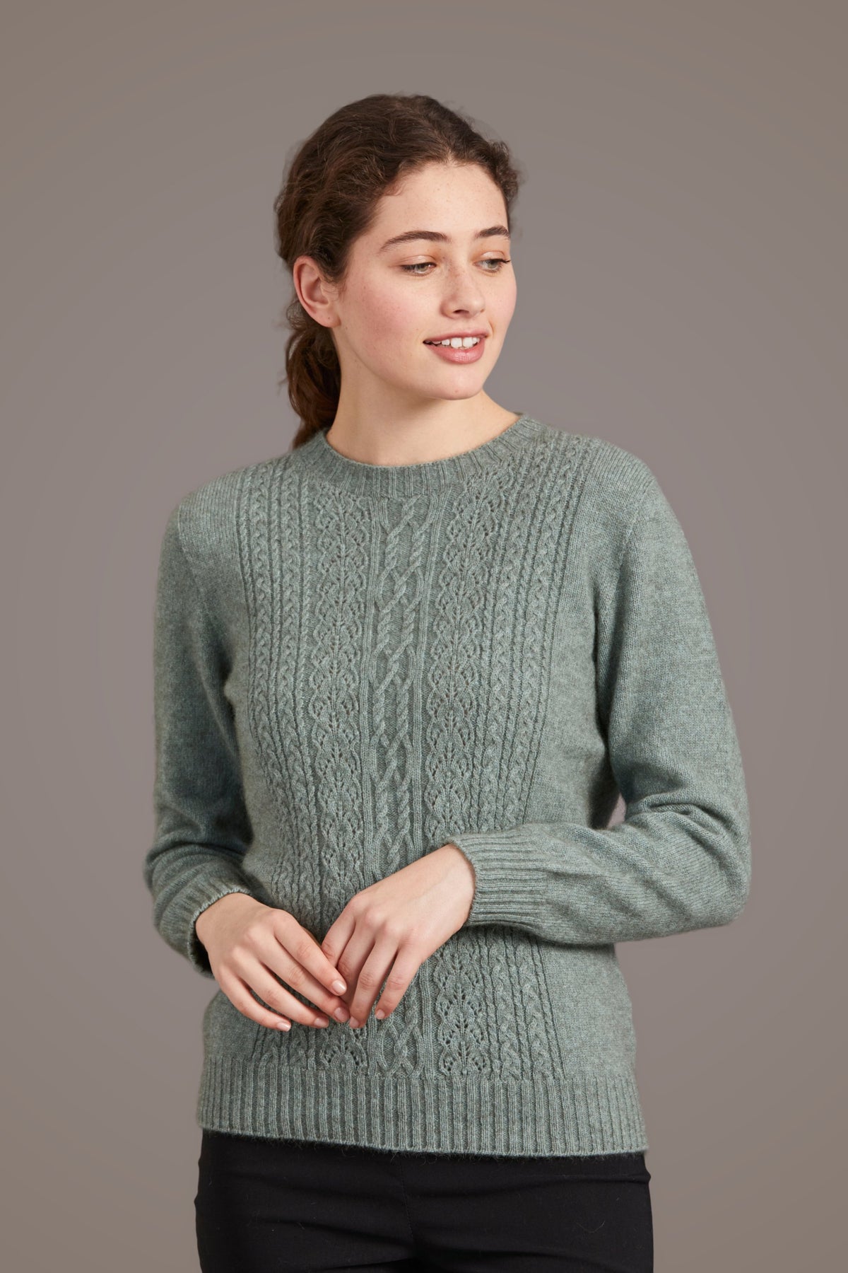 Crew Neck Possum Merino Jersey with Lace Detail