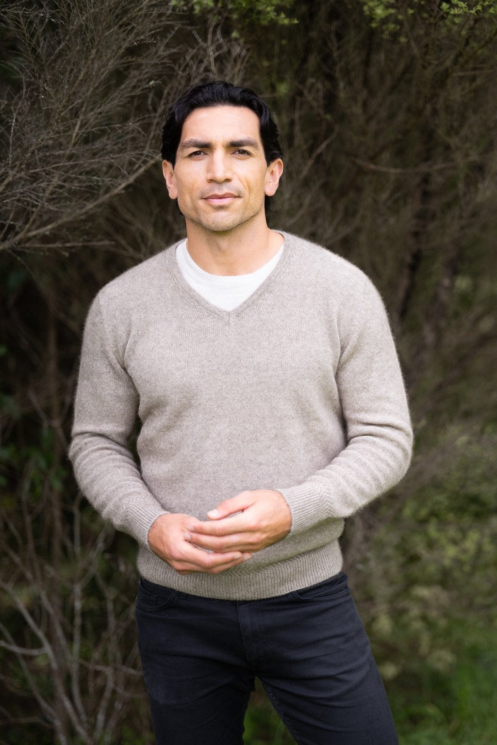 Rack Stitch V-Neck Possum Merino Jersey