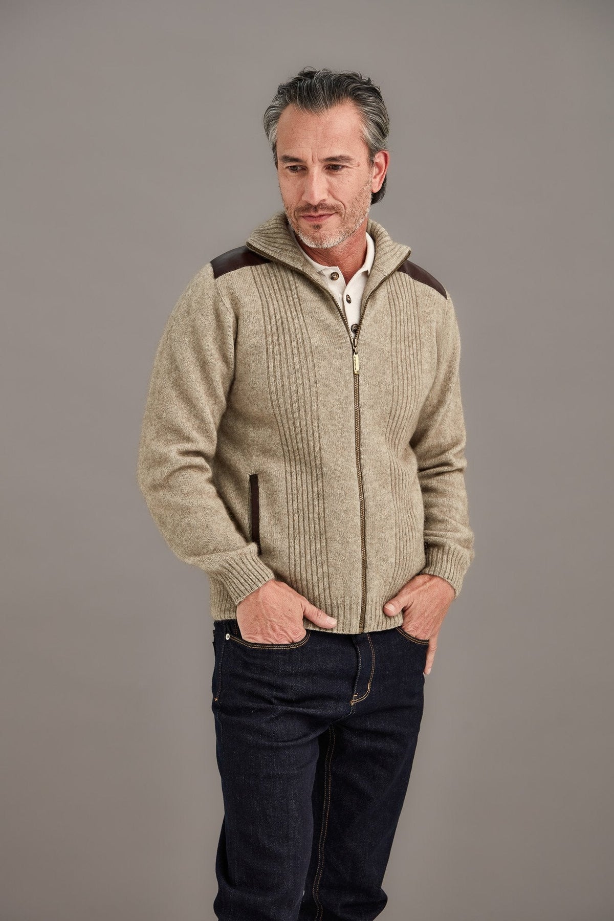 Zip Possum Merino Jacket with Lambskin Leather Trim