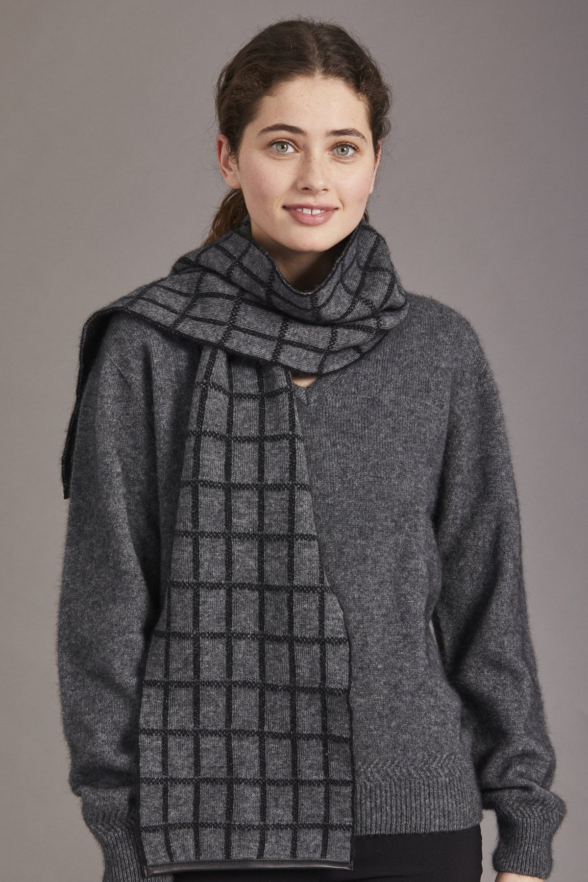 Check Possum Merino Scarf with Lambskin Trim