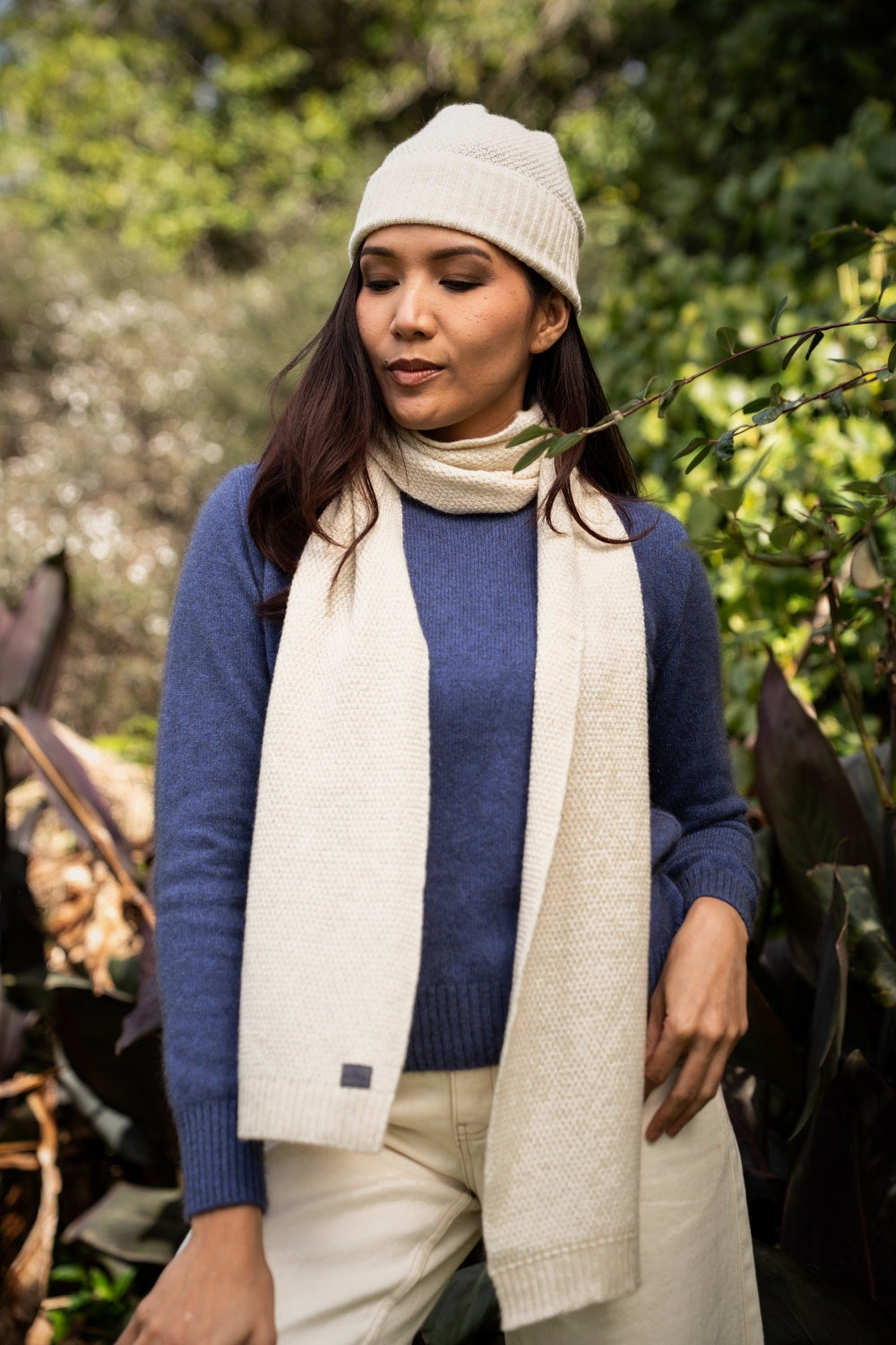 Moss Stitch Plated Possum Merino Scarf in White/Natural by Brushtail