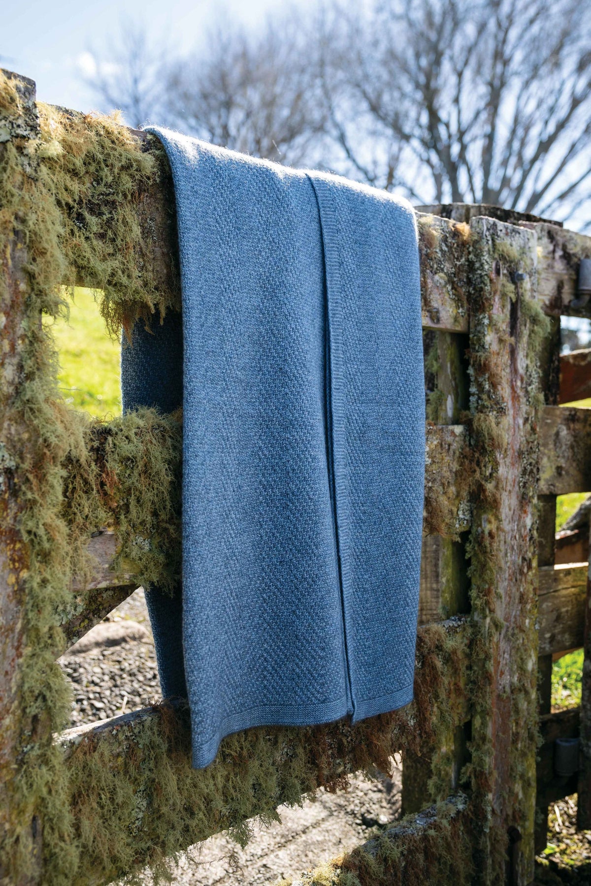 Herringbone Possum Merino Throw in Riviera/Sky by Brushtail