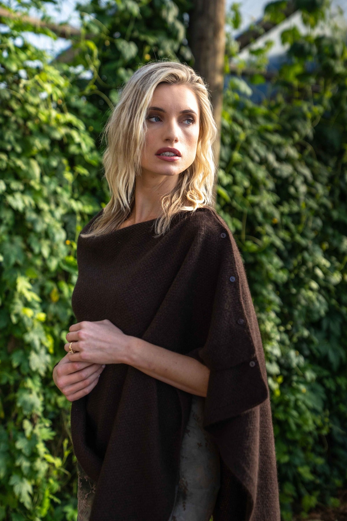 Moss Stitch Multiway Possum Merino Wrap in Chocolate by Koru