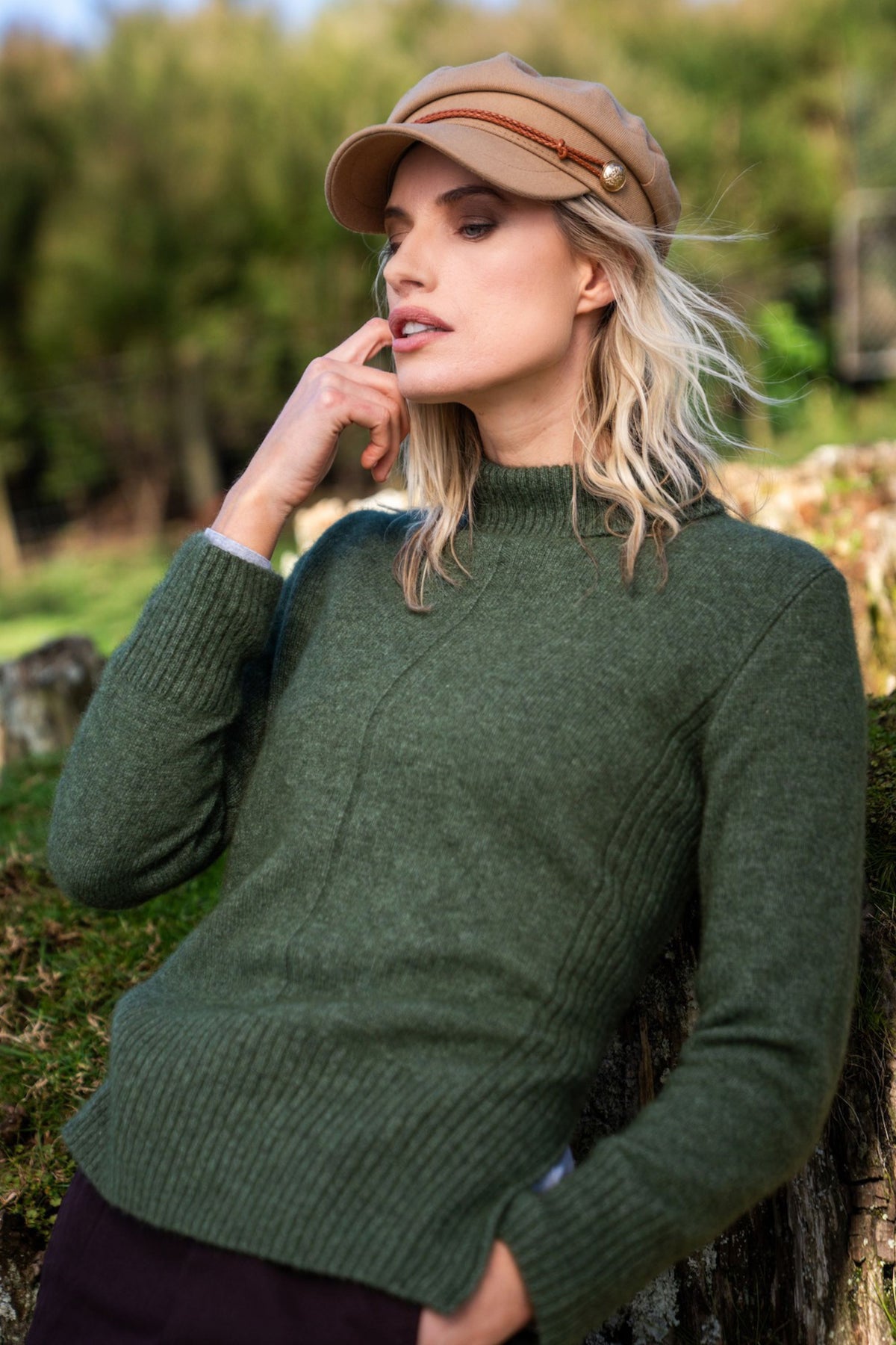 Roll Neck Ribbed Possum Merino Jumper in Moss by Koru